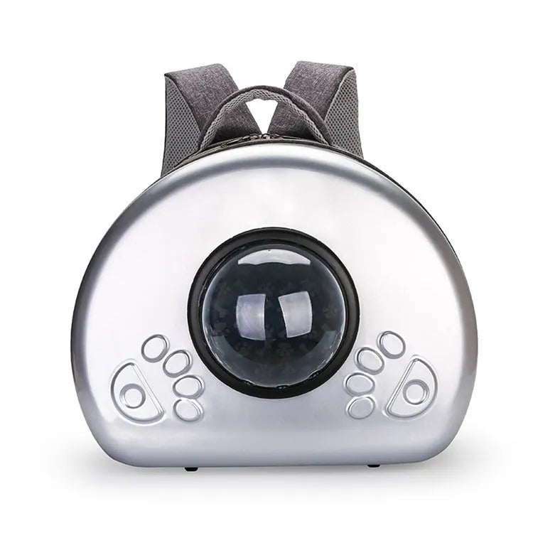 Transparent space capsule-shaped cat carrier bag with a handle in a choice of coloured front covers.