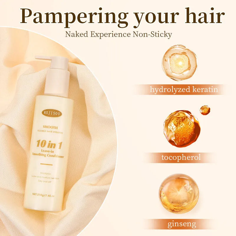 210g bottle of 10-in-1 wash-free hair conditioner for frizzy hair, moisturising and nourishing.