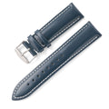 Quick release leather watch strap in bright cowhide showing colour options and width sizes from 18mm to 22mm.