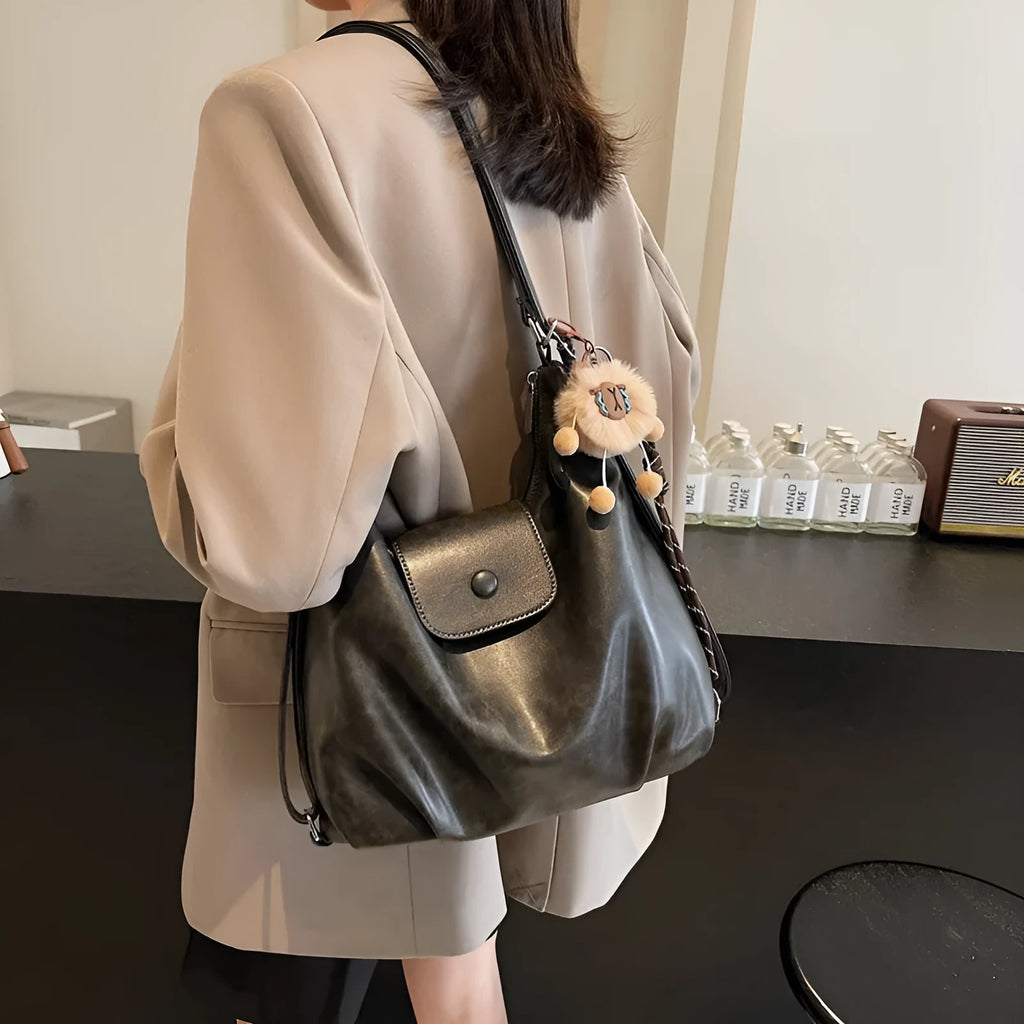 Women's PU leather single shoulder bag in horizontal rectangular shape with large capacity for daily commuting