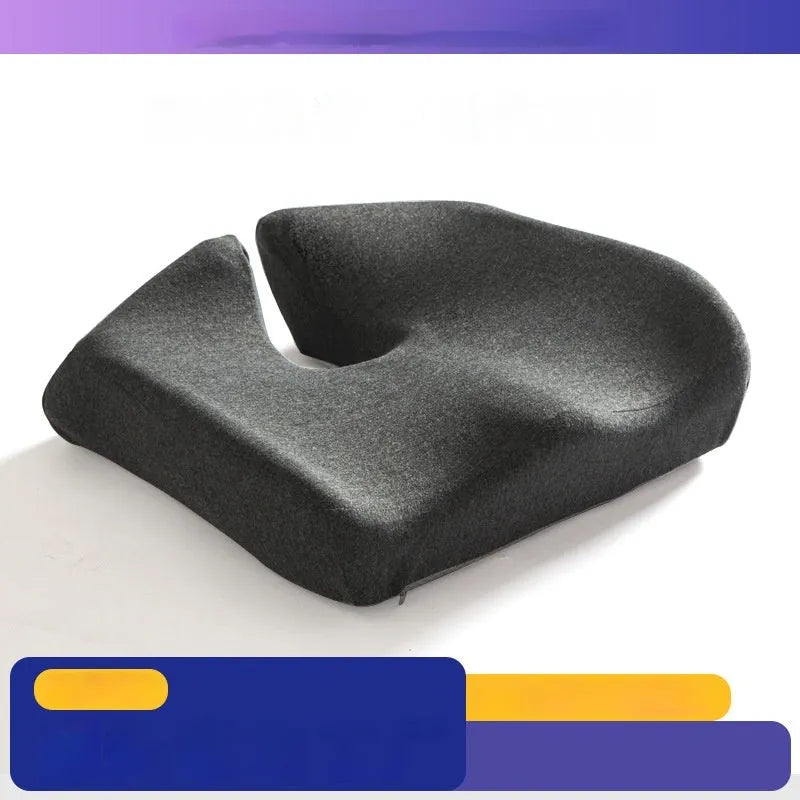 Memory foam office chair cushion showing dark grey polyester cover on office chair
