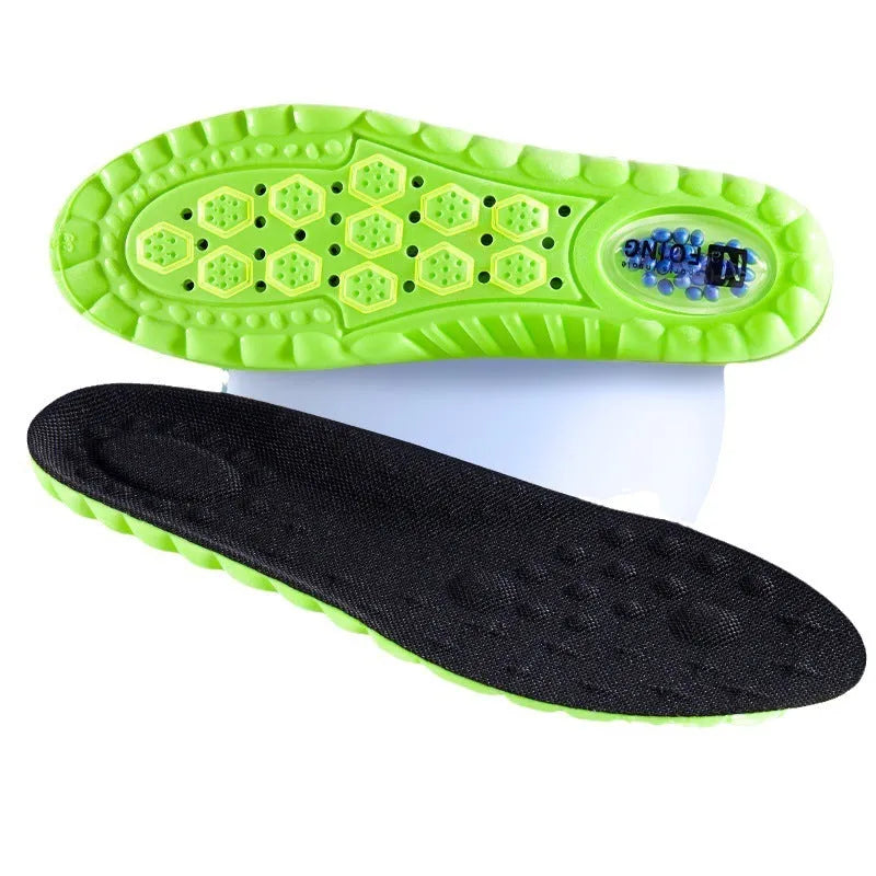 Green PU air cushion sports insole with shock absorption and argy wormwood layer