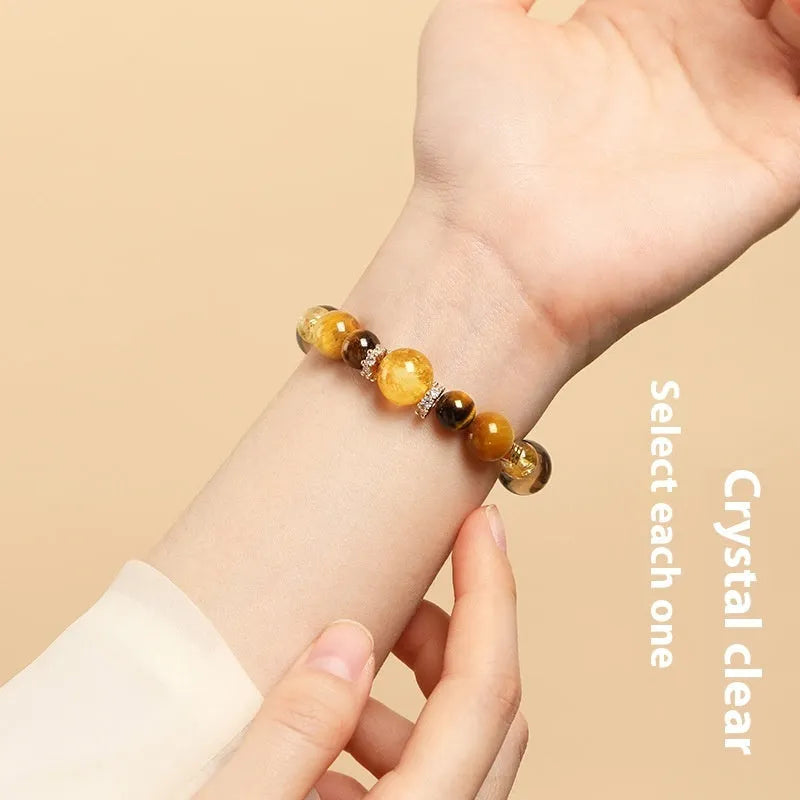 Natural yellow tiger-eye crystal bracelet with geometric beads in Jinba style
