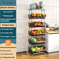 Black six-layer freestanding kitchen storage rack with foldable carbon steel frame