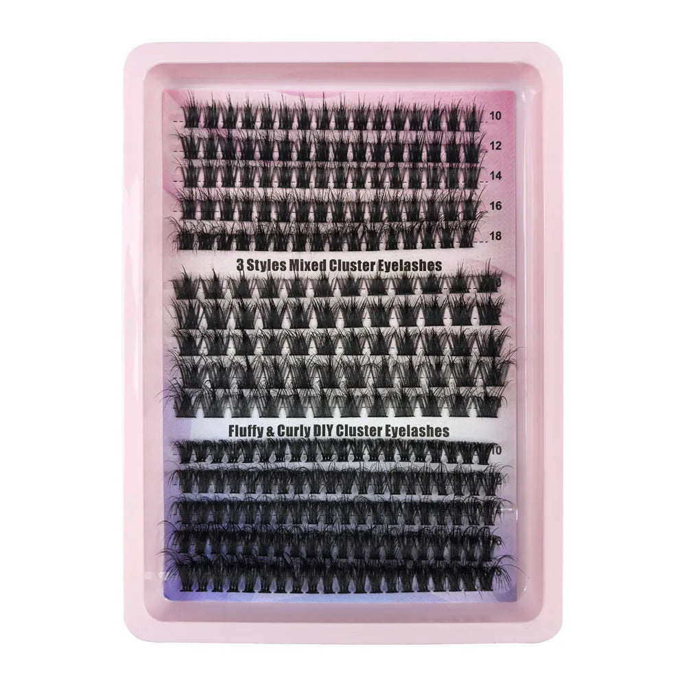 Mixed box of creative messy style false eyelashes with storage case measuring 13.7cm