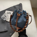 One-shoulder cross body bucket bag in blue colour with synthetic leather lining