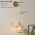 Copper retro brass lotus wall lamp with glass shade in choice of six colours on wall