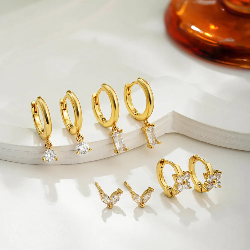 Copper electroplated geometric earrings four-piece set with star and quadrilateral shapes