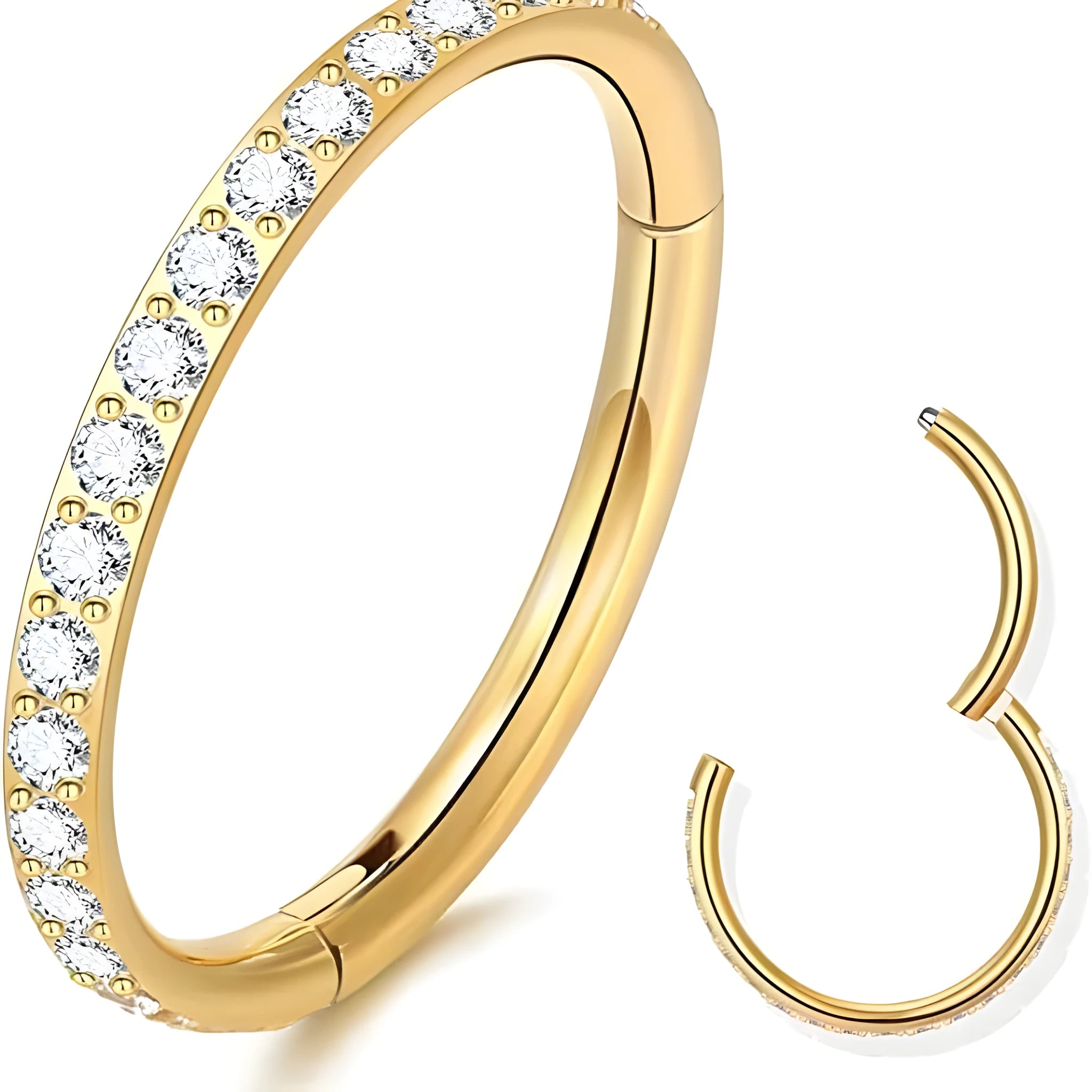 A round, seamless nose ring made of stainless steel, shown in various electroplated colour finishes including gold, rose gold, and black.