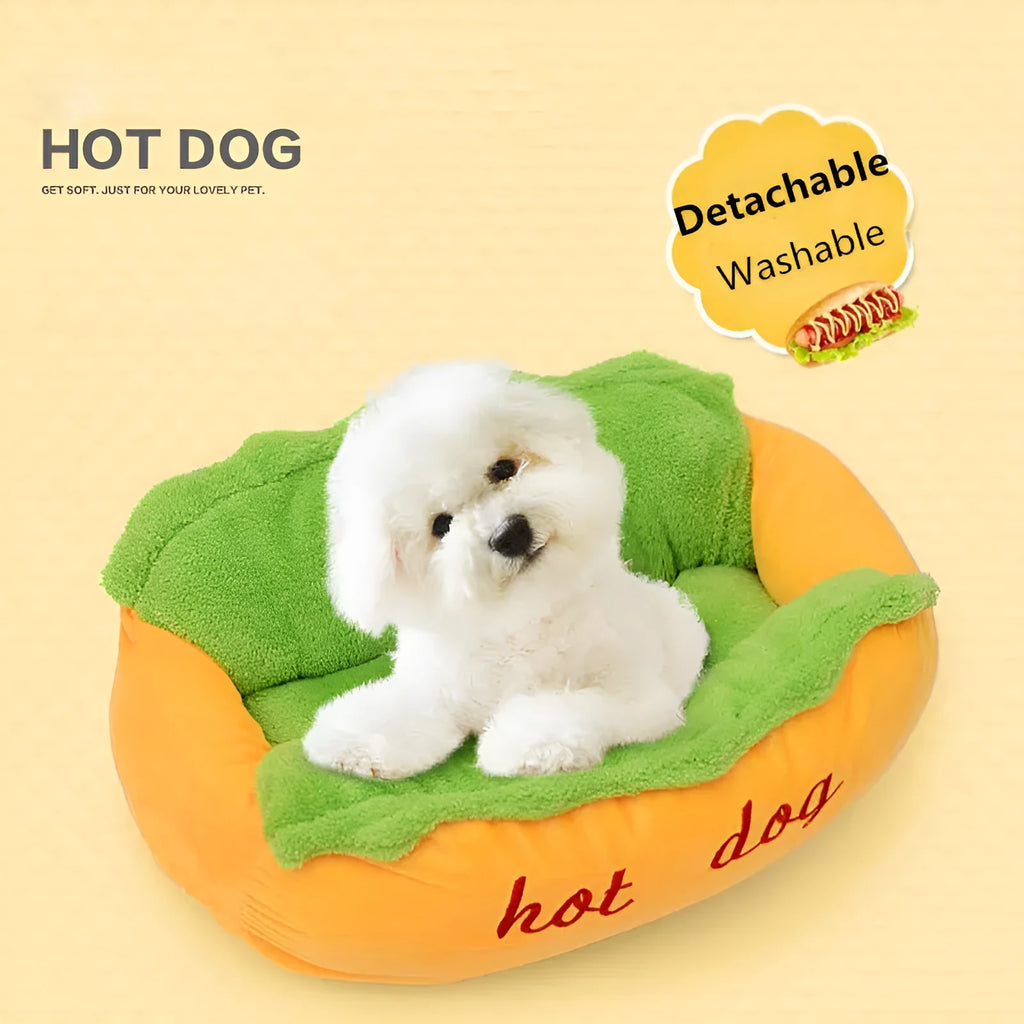 Hot dog bed pet winter bed with soft flannelette surface and removable cover in multiple sizes