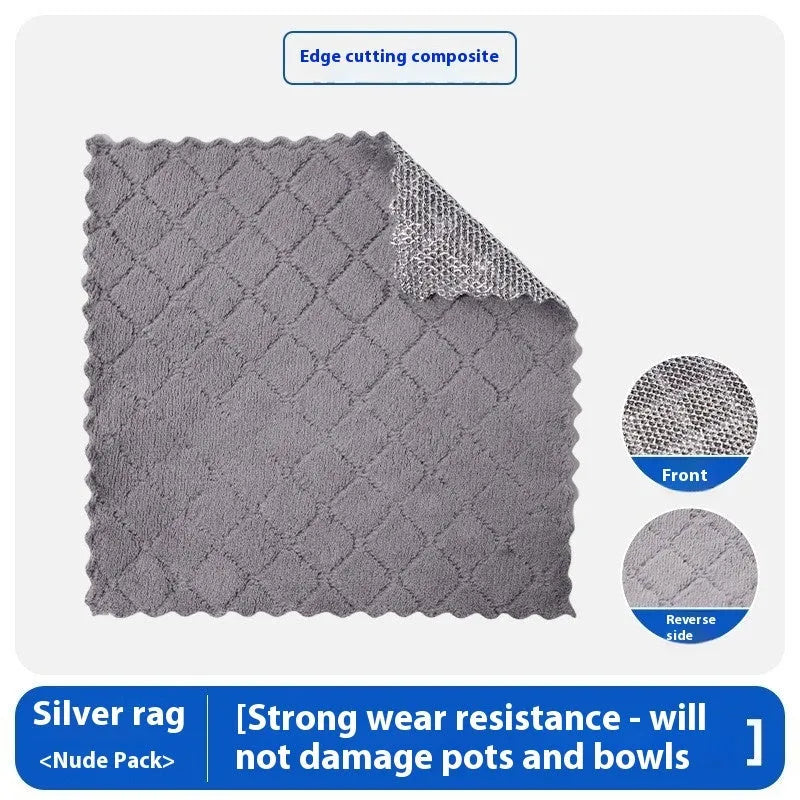 Silver silk rag double-sided microfiber cleaning cloth for kitchen pots and bowls