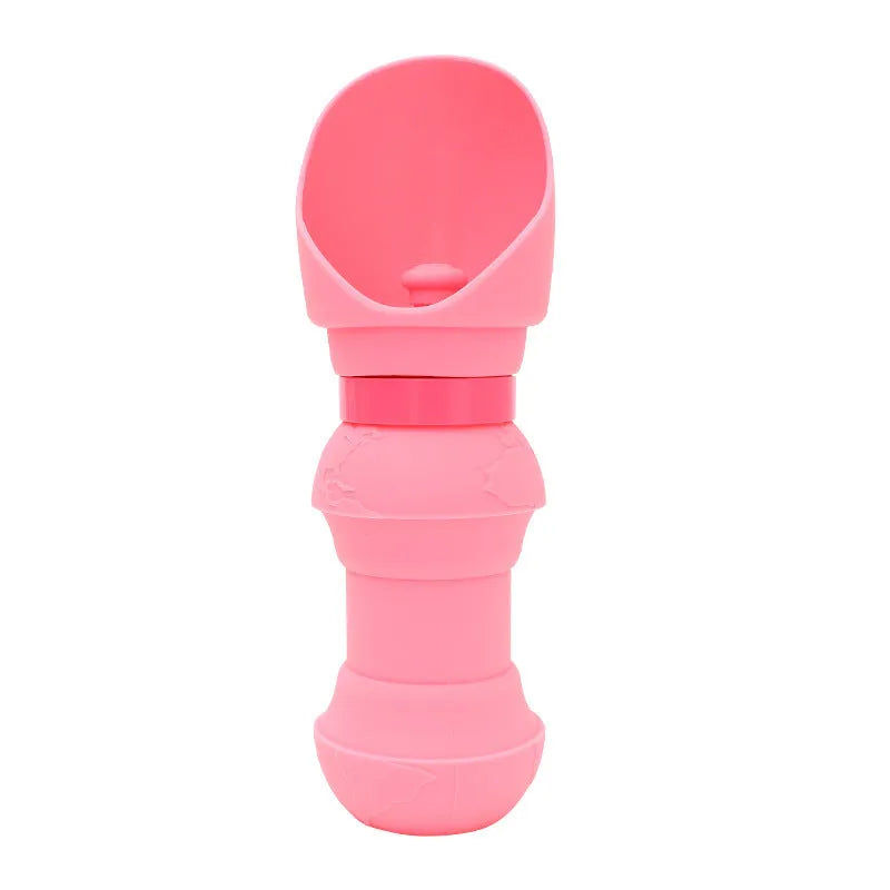 Silicone pet folding water cup shown open and collapsed, in various colours including pink, black, and green pineapple.