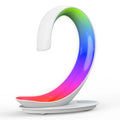 White swan shaped desktop wireless charger with Bluetooth speaker and colourful ambient lighting