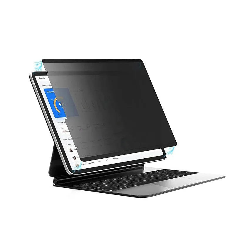 Magnetic suction anti peeping privacy film for iPad with paper-like PET texture and storage clip.