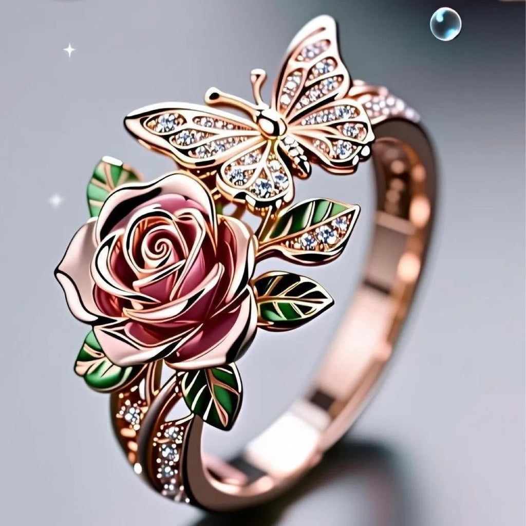Colourful butterfly personality ring with dripping oil colour treatment and adjustable design