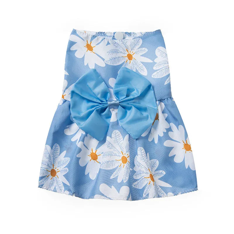 Ultra-thin summer pet dress with floral butterfly princess styling and decorative knot details