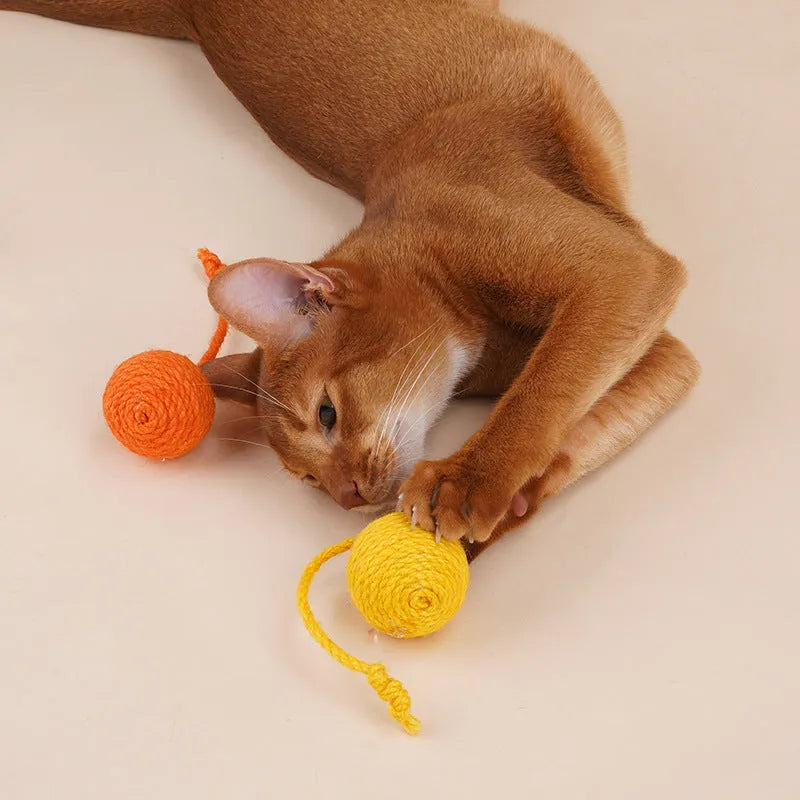 Cat toy set with blue green red yellow wand and bite-resistant catnip ball
