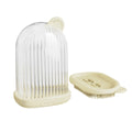Lightweight PET travel soap holder in cream white, pink, and white colours