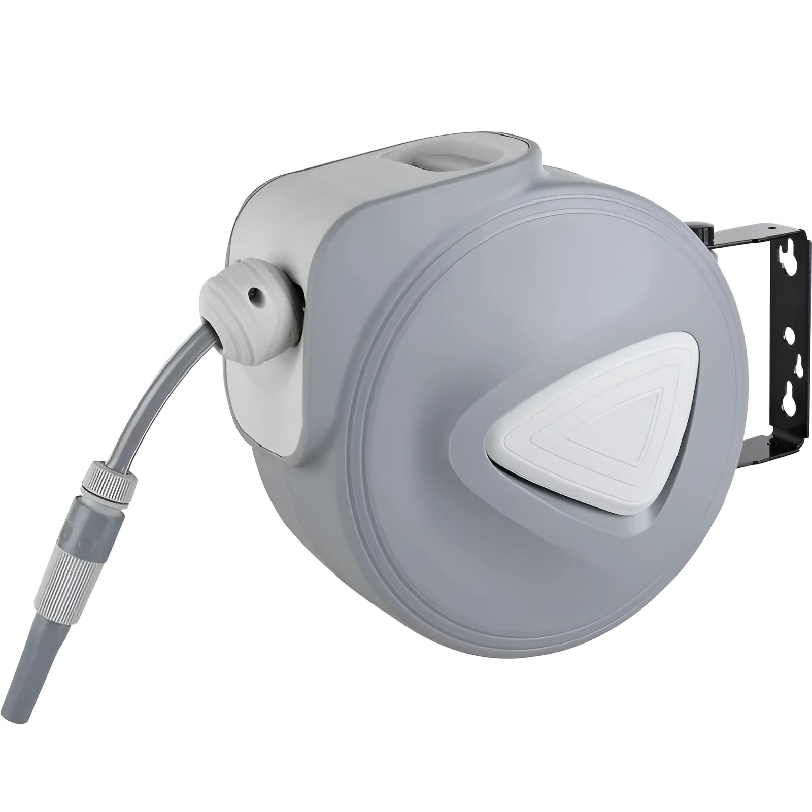 Automatic retractable hose reel unit with 10-metre PVC water pipe for car washing and garden use.