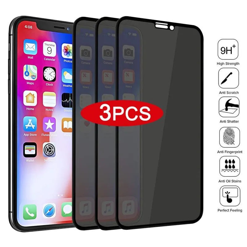 Black anti-peeping tempered glass film for iPhone front screen, machined edges, HD finish