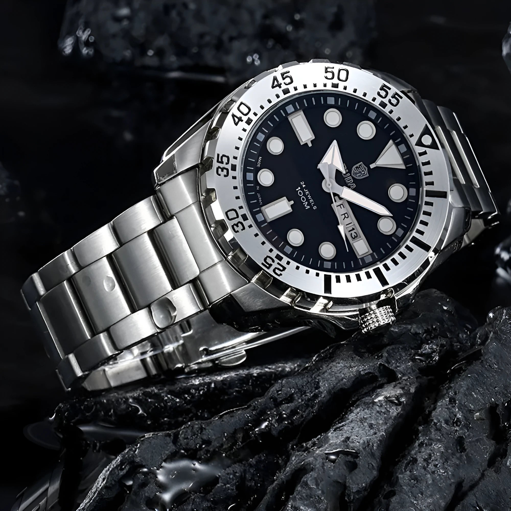 Waterproof luminous quartz business mens watch blue dial steel strip sport style 15mm thickness