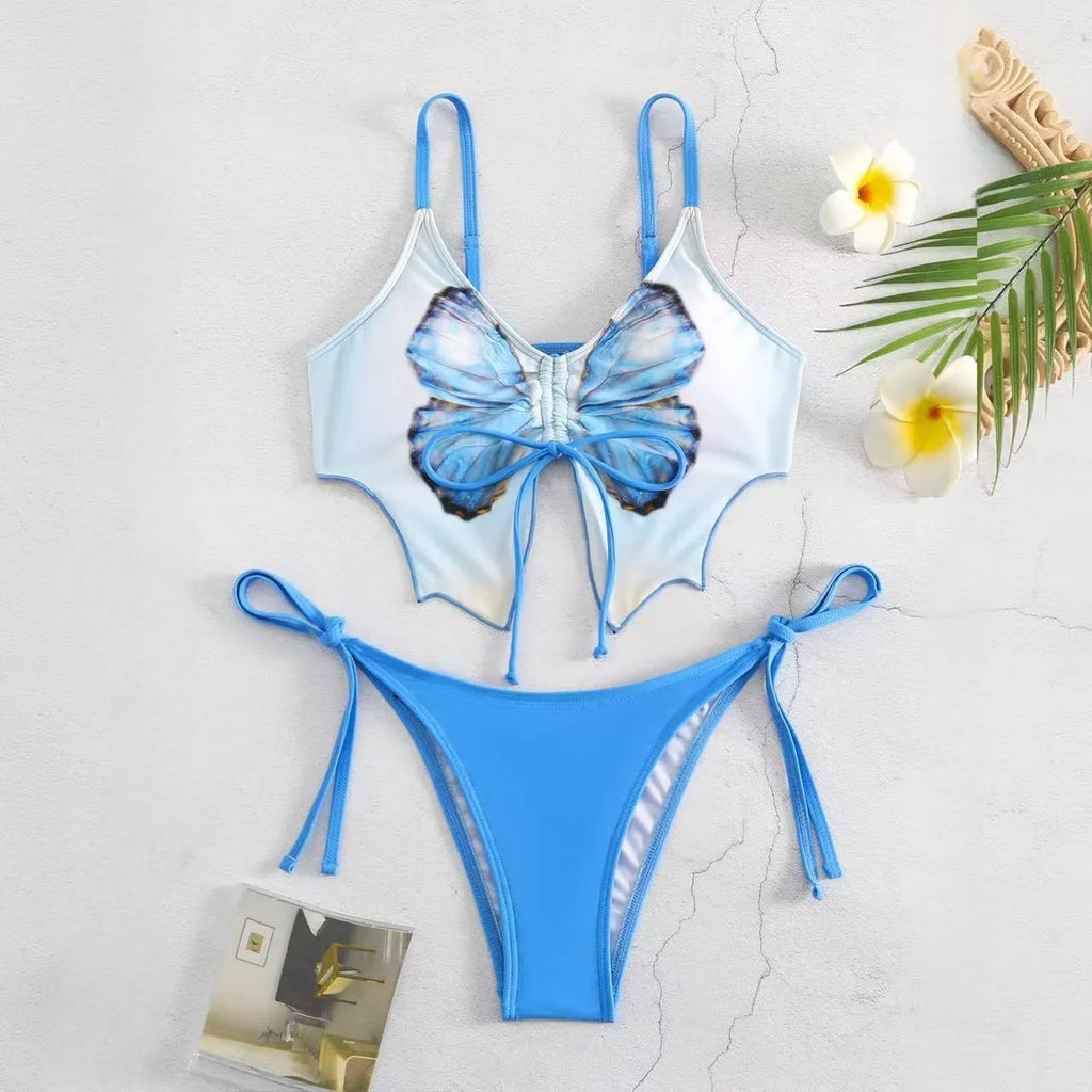 Women's purple bikini set with a bow on the front and high-cut briefs