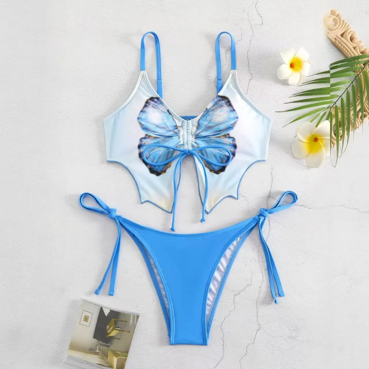 Women's purple bikini set with a bow on the front and high-cut briefs