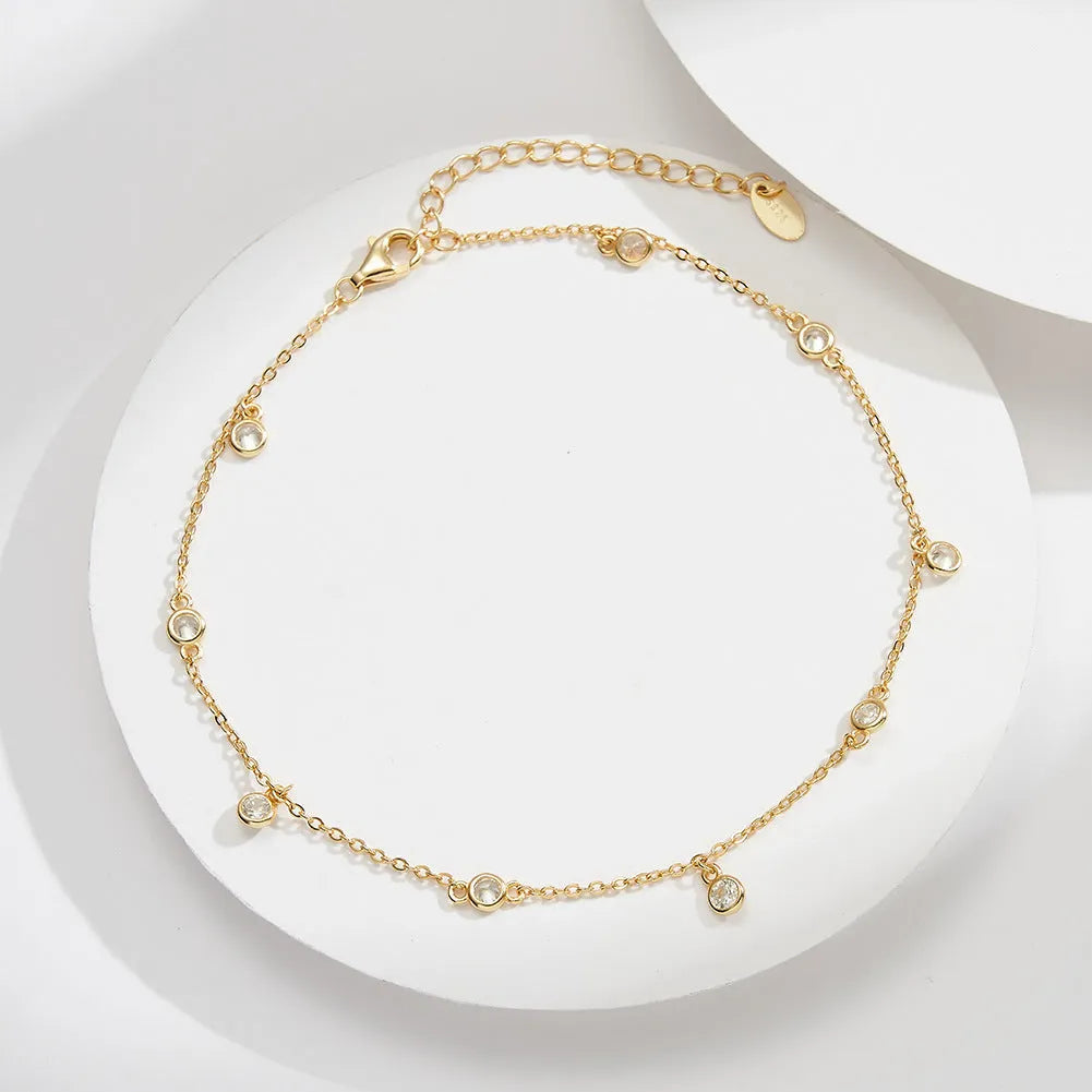 Women's silver anklet with geometric zirconium pendant in gold or white gold finish