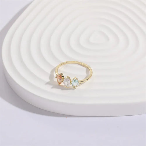 14k real gold tone tricolor zircon horse eye geometric triangle ring for women on copper base