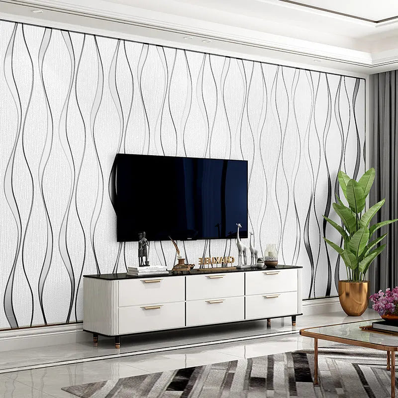 Curve stripe patterned 3D wallpaper with velvet texture for video wall backgrounds.