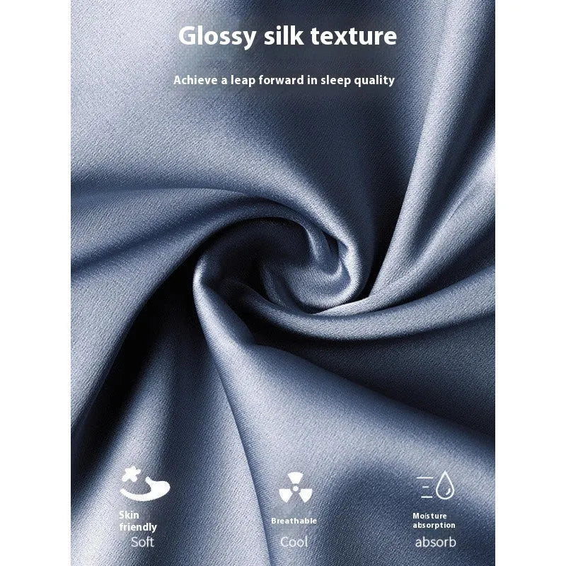 Men's ice silk three-piece home wear suit in a colour, showing top, shorts, and trousers laid flat.