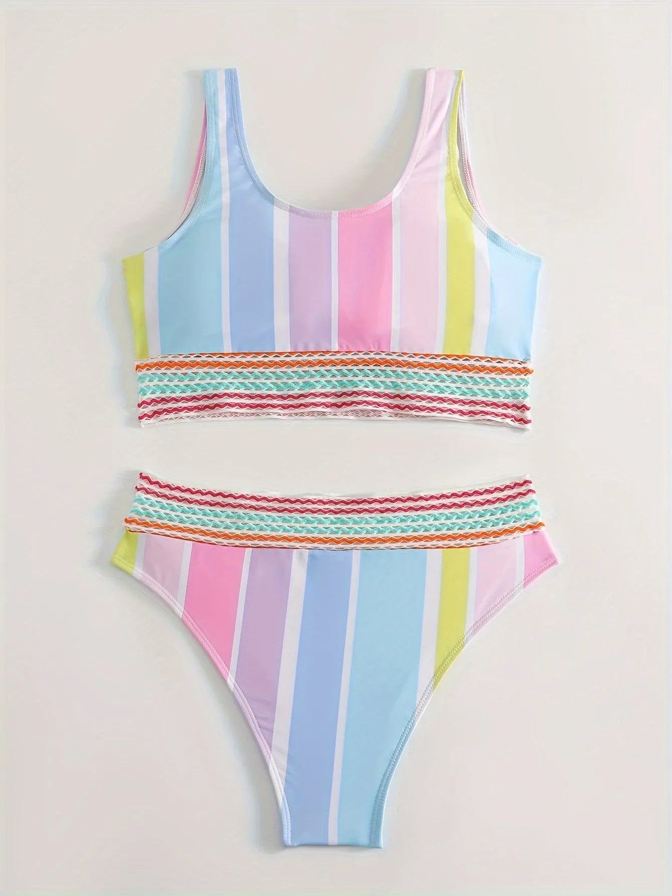 Women's striped bikini swimwear with briefs style in polyester spandex fabric