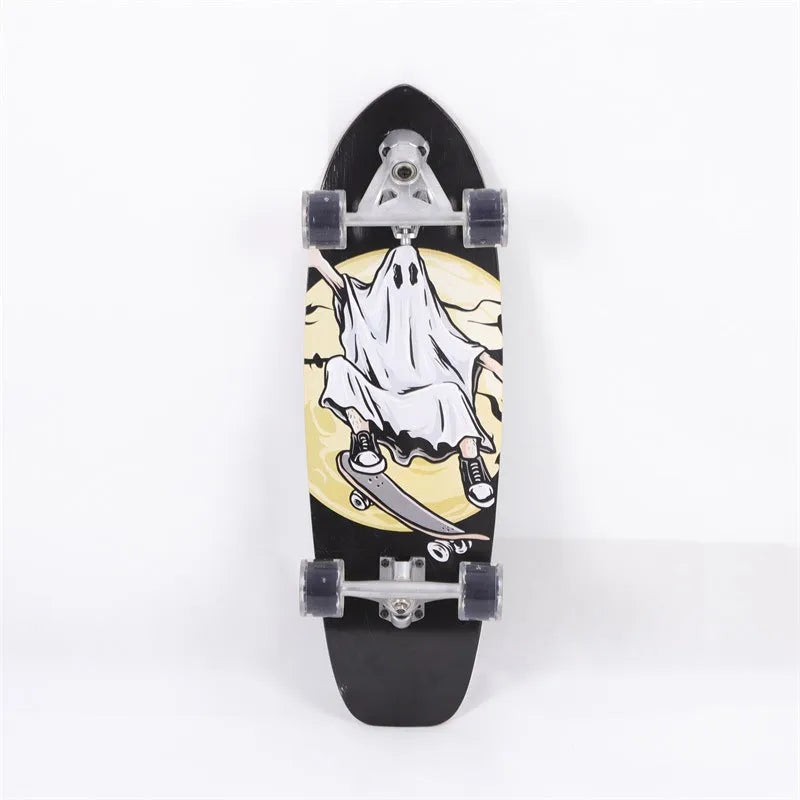 White 31-inch maple wooden street scooter for adults and teenagers.