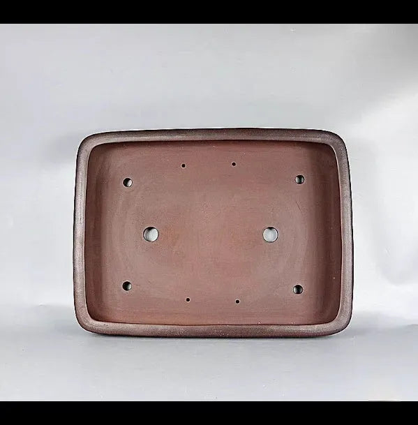 Handmade antique rectangular purple clay flower pot showing traditional finish and substantial size.