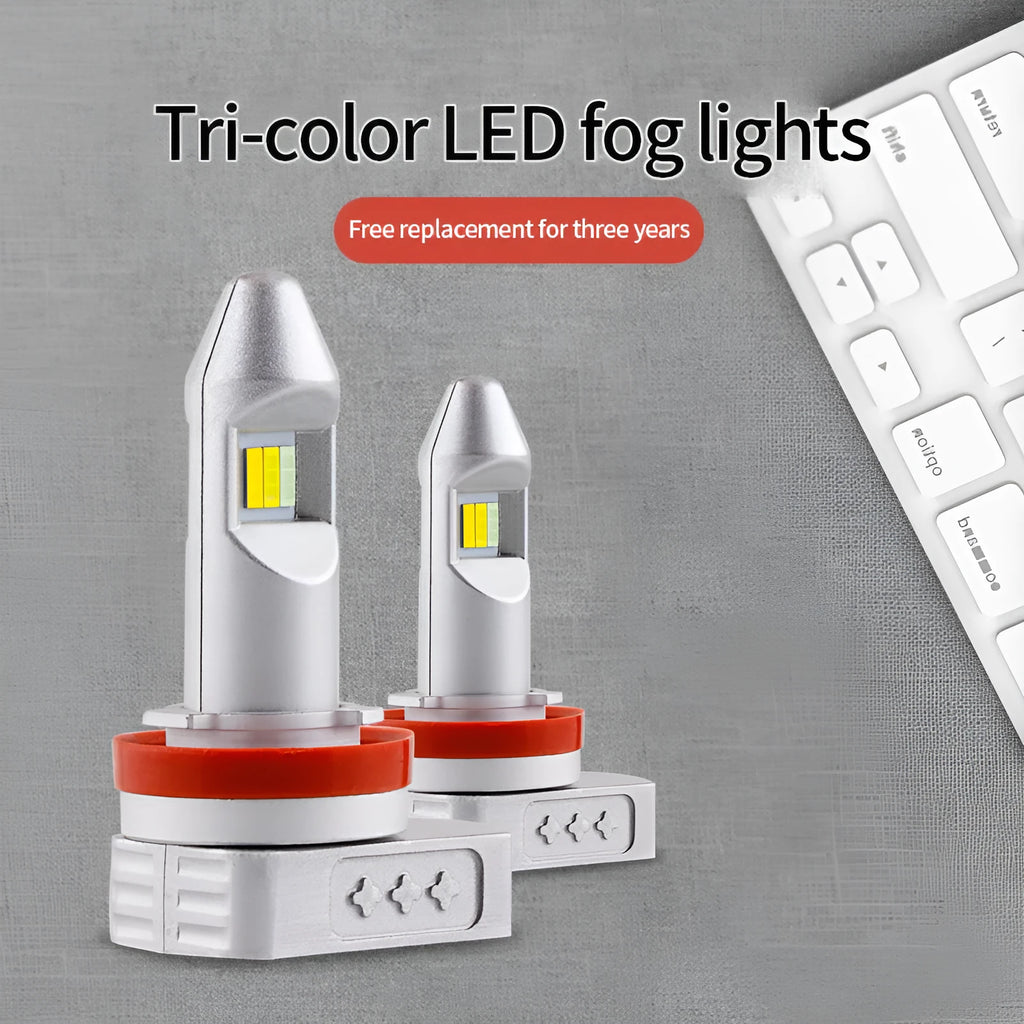 Universal LED fog lamp bulb with aluminium housing on a white background
