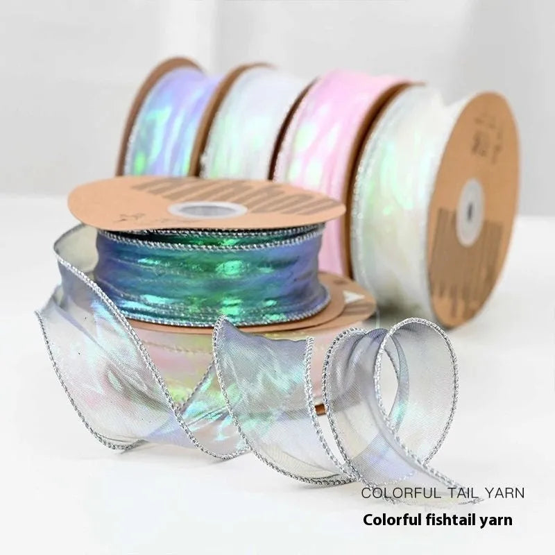 Colourful 4cm wide fishtail wave mesh ribbon roll for DIY crafts and gift wrapping