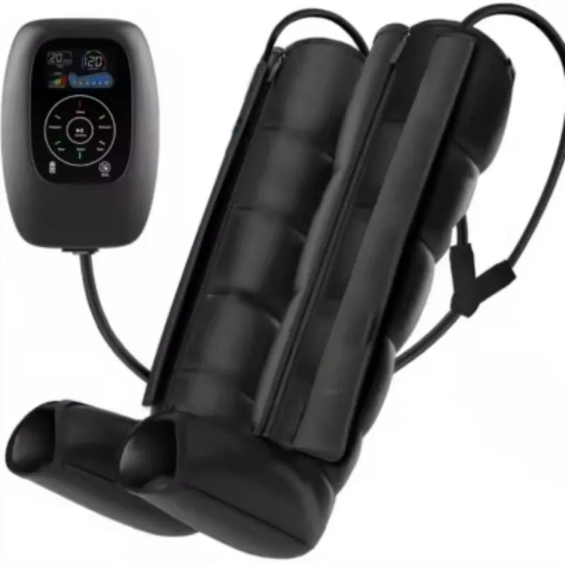 Air wave pressure massager set with control unit, handheld remote, leg arm and waist wraps in multiple sizes