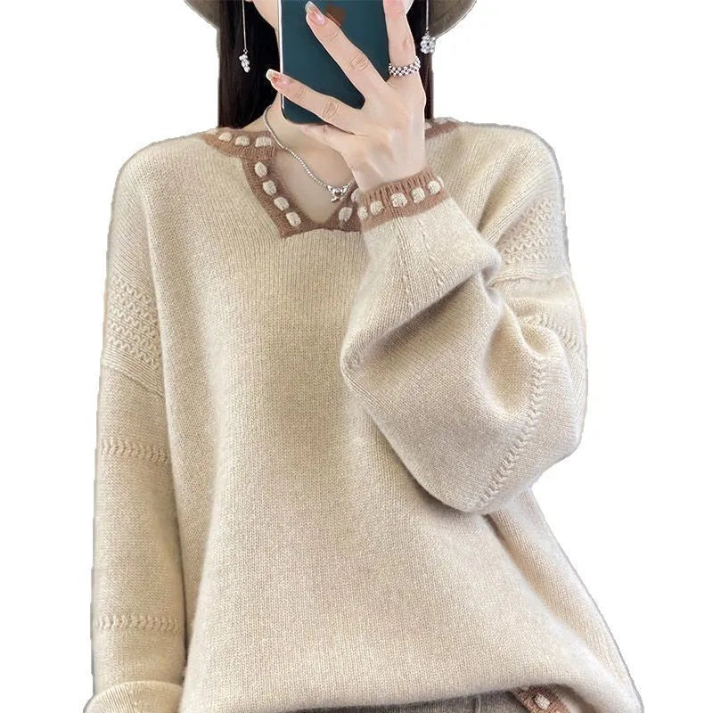 Women's white V-neck viscose sweater with regular long sleeves on mannequin