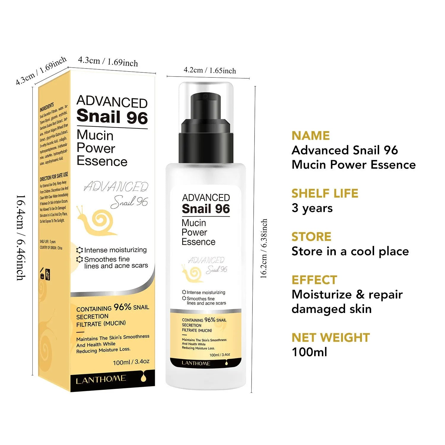 100ml snail secretion facial serum bottle with hydrating essence liquid for face and neck skincare