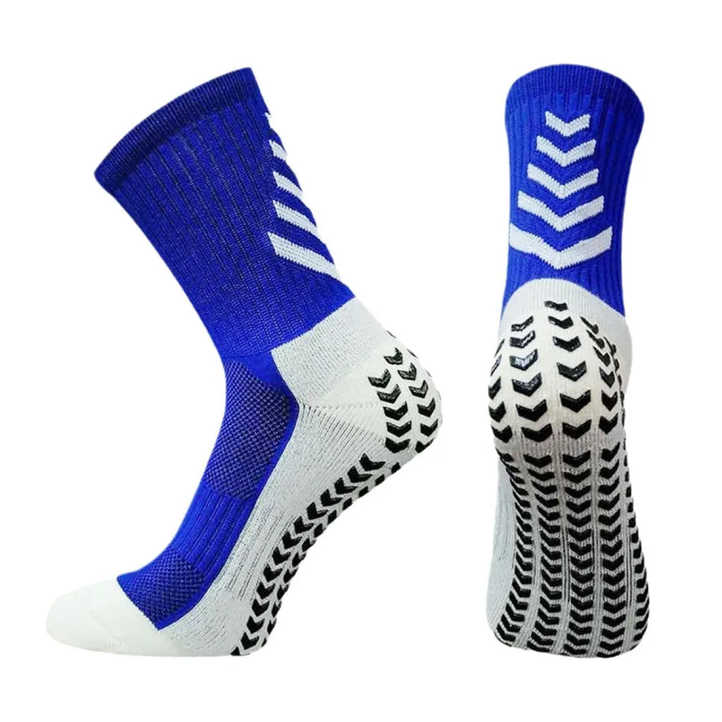 Men's athletic socks with geometric pattern and non-slip silicone grip for football and running