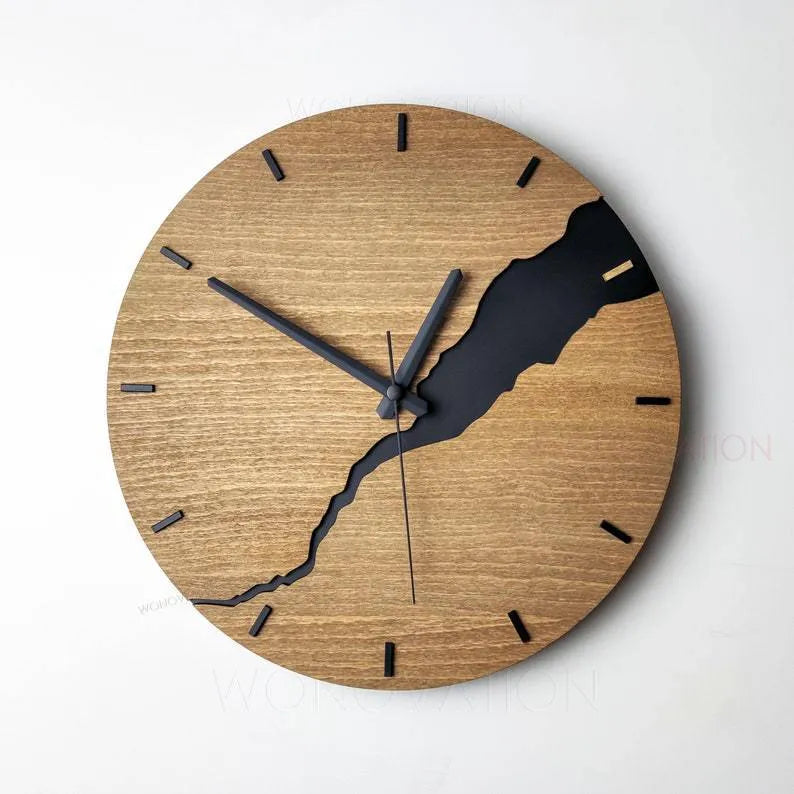 30cm wooden wall clock with distressed crack finish in modern style