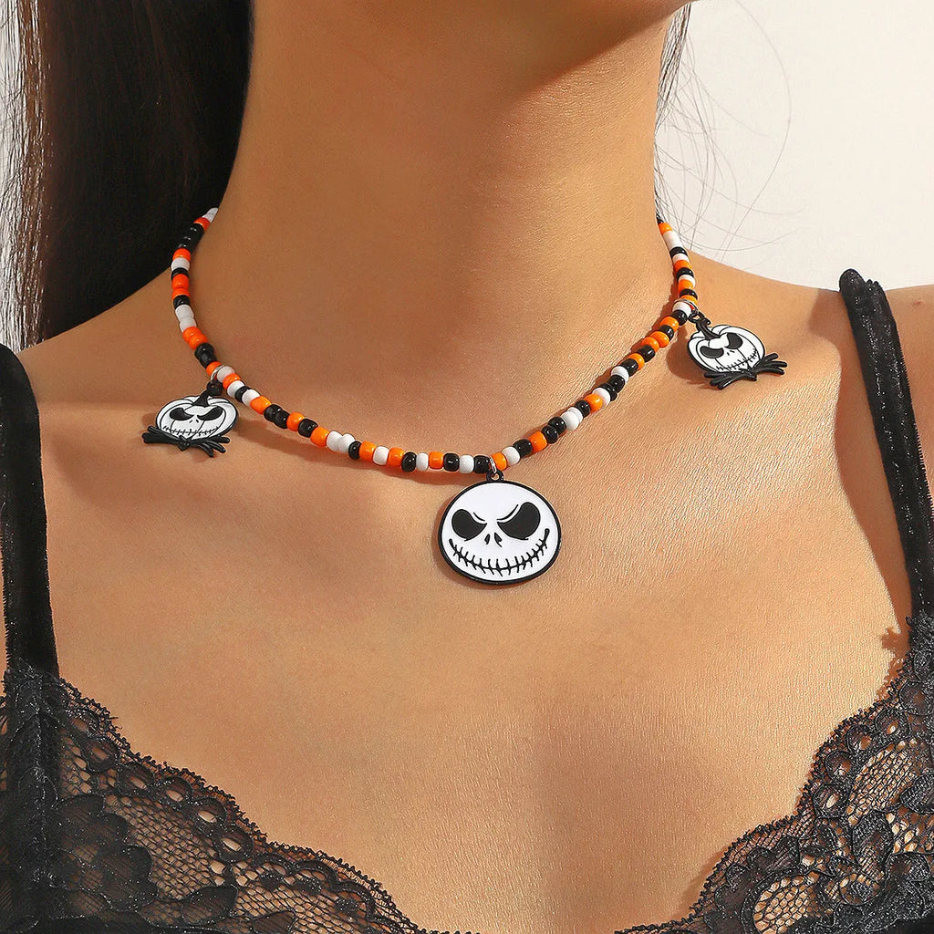 Halloween necklace with bat, ghost, skull, pumpkin, and spider pendants in zinc alloy