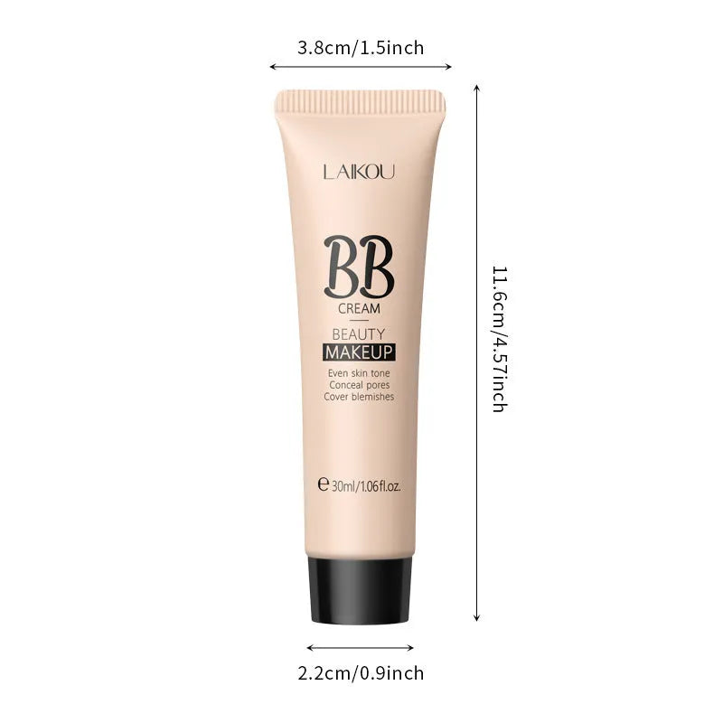 30ml tube of BB cream in natural finish with nine shade options displayed