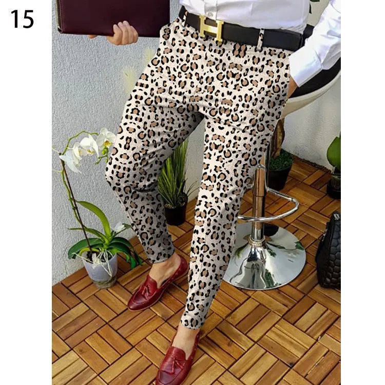 Man wearing slim-fit plaid casual trousers with a straight leg and micro-elastic fabric.