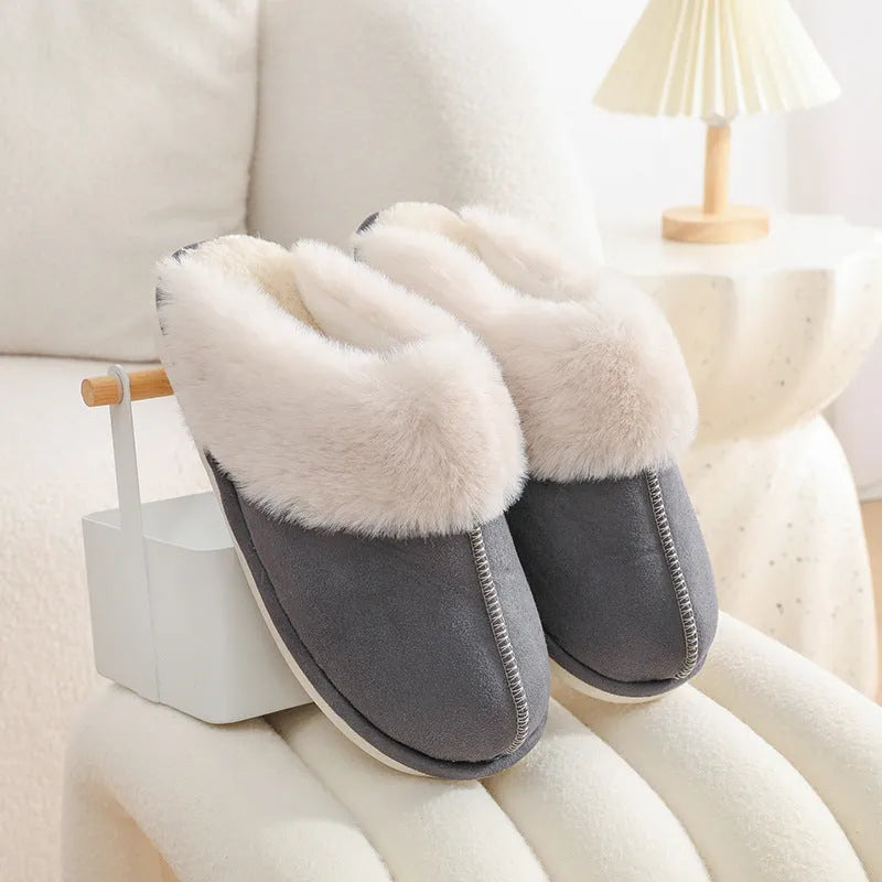 Women's plush-lined indoor winter slippers with PVC soles in five colour options