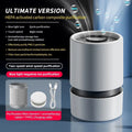 White desktop air purifier with USB cable for small room air quality improvement.