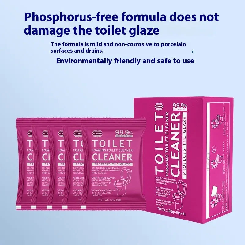 Toilet bubble powder cleaning product in blue ocean or pink floral fragrance options
