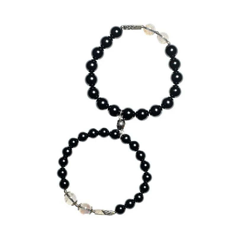 Obsidian Buddha beads couple bracelet DIY set showing 8mm and 10mm bead sizes