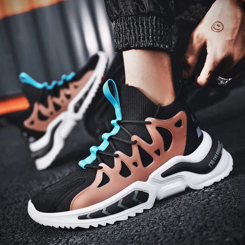 Men's fashion black non-slip sneakers with breathable mesh upper and EVA sole