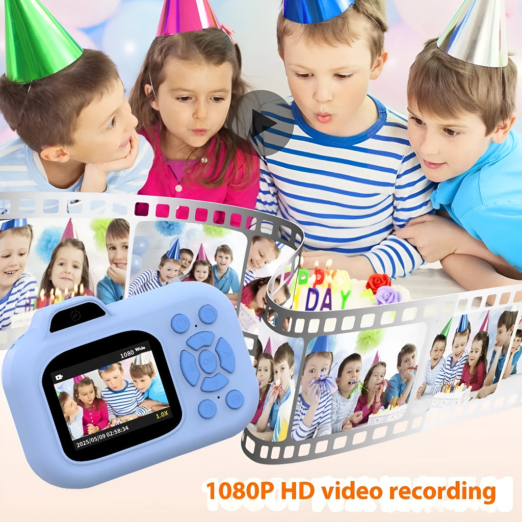 Children's plastic camera toy in blue, pink or purple with video recording and game functions